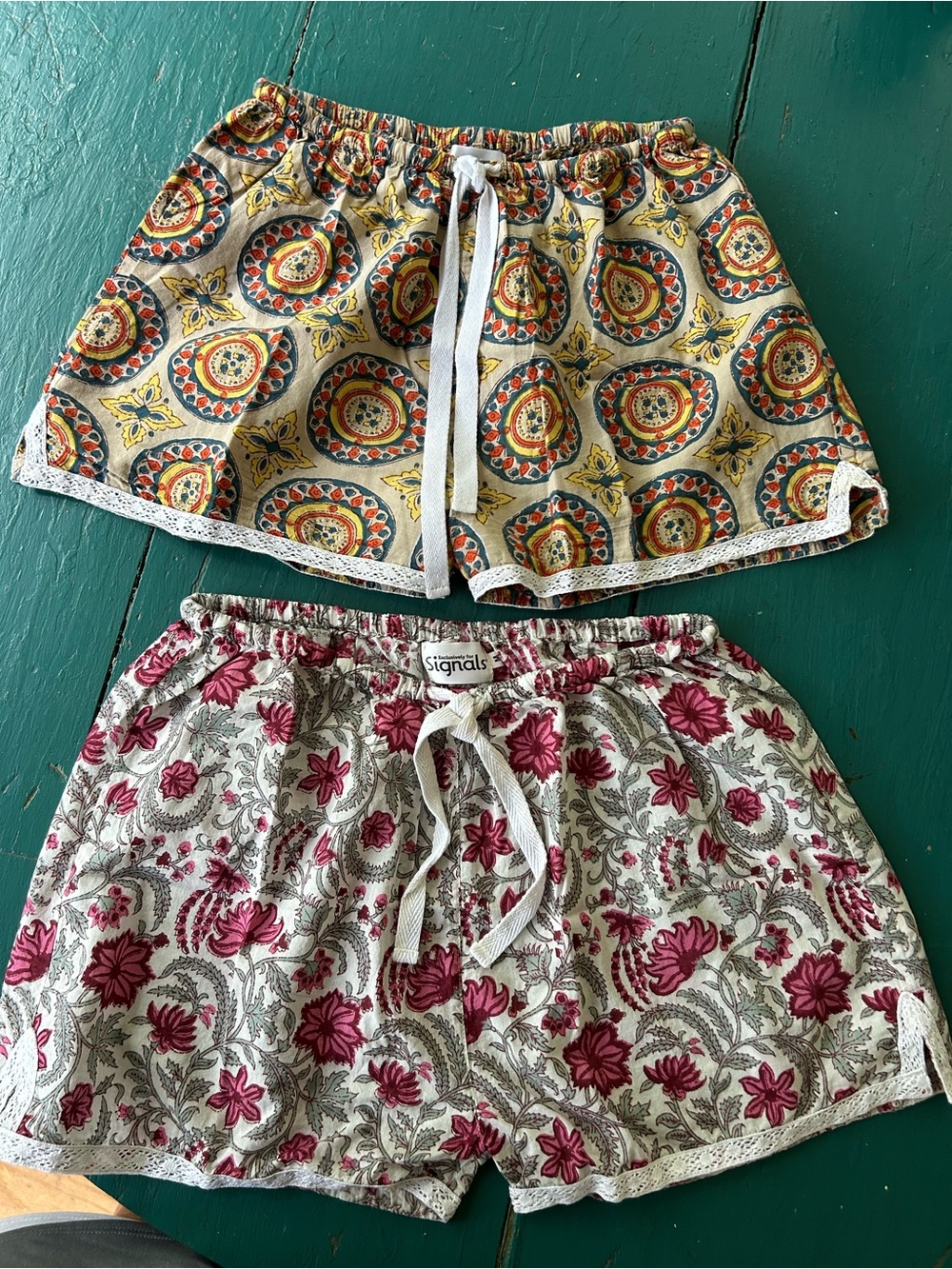 Signals Women's Floral Drawstring Lounge Shorts — Pink & Yellow Prints Size Med